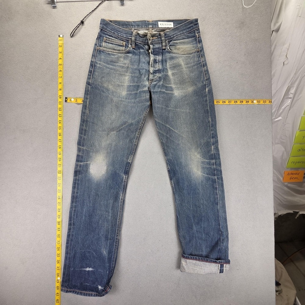 Gustin‎ Jeans Mens Blue Selvedge Straight Button Fly Fades Made USA Fits 30x31